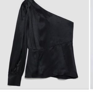 Zara asymmetrical satin black blouse